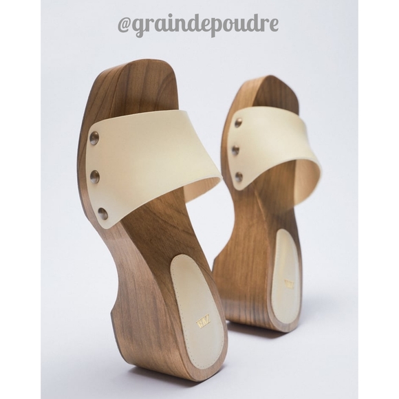 Rare! Zara Classic Cream Leather Wooden Clogs 41 10 - Picture 5 of 7